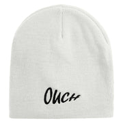 Ouch Embroidered 8 inch Acrylic Short Beanie - White OSFM