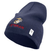 Marine Veteran Symbol Embroidered 8 Inch Solid Knit Short Beanie Made in USA - Navy OSFM