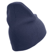 Marine Veteran Symbol Embroidered 8 Inch Solid Knit Short Beanie Made in USA - Navy OSFM