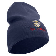 Marine Veteran Symbol Embroidered 8 Inch Solid Knit Short Beanie Made in USA - Navy OSFM