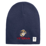 Marine Veteran Symbol Embroidered 8 Inch Solid Knit Short Beanie Made in USA - Navy OSFM