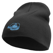 Aqua Ship and Bottle Embroidered 12 inch Acrylic Cuffed Long Beanie - Black OSFM