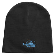 Aqua Ship and Bottle Embroidered 12 inch Acrylic Cuffed Long Beanie - Black OSFM