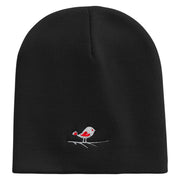 Cute Bird with Heart Embroidered 8 inch Acrylic Short Beanie - Black OSFM