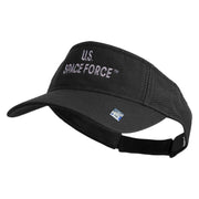 US Space Force Grey Letter Design Embroidered Pro Style Cotton Twill Washed Visor - Black OSFM