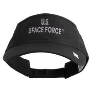 US Space Force Grey Letter Design Embroidered Pro Style Cotton Twill Washed Visor - Black OSFM