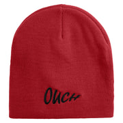 Ouch Embroidered 8 inch Acrylic Short Beanie - Red OSFM