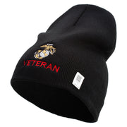 Marine Veteran Symbol Embroidered 8 Inch Solid Knit Short Beanie Made in USA - Black OSFM