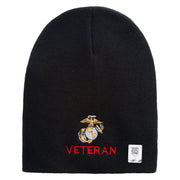Marine Veteran Symbol Embroidered 8 Inch Solid Knit Short Beanie Made in USA - Black OSFM