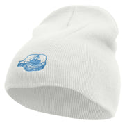 Aqua Ship and Bottle Embroidered 12 inch Acrylic Cuffed Long Beanie - White OSFM