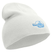 Aqua Ship and Bottle Embroidered 12 inch Acrylic Cuffed Long Beanie - White OSFM