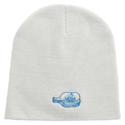 Aqua Ship and Bottle Embroidered 12 inch Acrylic Cuffed Long Beanie - White OSFM