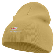 Cute Bird with Heart Embroidered 8 inch Acrylic Short Beanie - Khaki OSFM