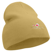 Cute Bird with Heart Embroidered 8 inch Acrylic Short Beanie - Khaki OSFM