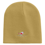 Cute Bird with Heart Embroidered 8 inch Acrylic Short Beanie - Khaki OSFM