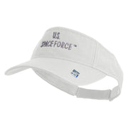US Space Force Grey Letter Design Embroidered Pro Style Cotton Twill Washed Visor - White OSFM