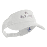 US Space Force Grey Letter Design Embroidered Pro Style Cotton Twill Washed Visor - White OSFM