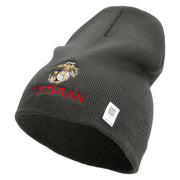 Marine Veteran Symbol Embroidered 8 Inch Solid Knit Short Beanie Made in USA - Charcoal OSFM