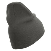 Marine Veteran Symbol Embroidered 8 Inch Solid Knit Short Beanie Made in USA - Charcoal OSFM