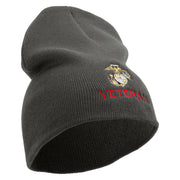 Marine Veteran Symbol Embroidered 8 Inch Solid Knit Short Beanie Made in USA - Charcoal OSFM