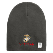 Marine Veteran Symbol Embroidered 8 Inch Solid Knit Short Beanie Made in USA - Charcoal OSFM