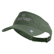 US Space Force Grey Letter Design Embroidered Pro Style Cotton Twill Washed Visor - Olive OSFM