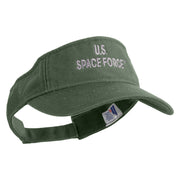 US Space Force Grey Letter Design Embroidered Pro Style Cotton Twill Washed Visor - Olive OSFM