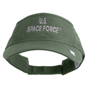 US Space Force Grey Letter Design Embroidered Pro Style Cotton Twill Washed Visor - Olive OSFM
