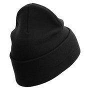 United States Marines Semper Fi Logo Embroidered 12 Inch Solid Knit Cuff Long Beanie Made in USA - Black OSFM