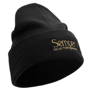 United States Marines Semper Fi Logo Embroidered 12 Inch Solid Knit Cuff Long Beanie Made in USA - Black OSFM