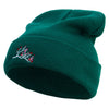 Japanese Plum Blossom Embroidered 12 Inch Long Knitted Beanie - Dk-Green OSFM