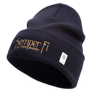 United States Marines Semper Fi Logo Embroidered 12 Inch Solid Knit Cuff Long Beanie Made in USA - Navy OSFM