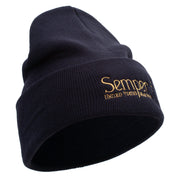 United States Marines Semper Fi Logo Embroidered 12 Inch Solid Knit Cuff Long Beanie Made in USA - Navy OSFM