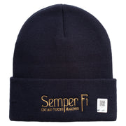 United States Marines Semper Fi Logo Embroidered 12 Inch Solid Knit Cuff Long Beanie Made in USA - Navy OSFM