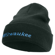 Milwaukee Wisconsin Logo Embroidered Super Stretch Knit Watch Cap Beanie - Dk-Green OSFM