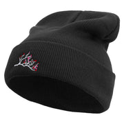 Japanese Plum Blossom Embroidered 12 Inch Long Knitted Beanie - Black OSFM