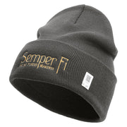 United States Marines Semper Fi Logo Embroidered 12 Inch Solid Knit Cuff Long Beanie Made in USA - Charcoal OSFM