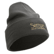 United States Marines Semper Fi Logo Embroidered 12 Inch Solid Knit Cuff Long Beanie Made in USA - Charcoal OSFM