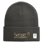 United States Marines Semper Fi Logo Embroidered 12 Inch Solid Knit Cuff Long Beanie Made in USA - Charcoal OSFM