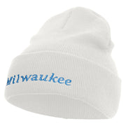 Milwaukee Wisconsin Logo Embroidered Super Stretch Knit Watch Cap Beanie - White OSFM