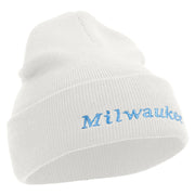 Milwaukee Wisconsin Logo Embroidered Super Stretch Knit Watch Cap Beanie - White OSFM