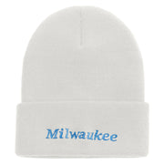 Milwaukee Wisconsin Logo Embroidered Super Stretch Knit Watch Cap Beanie - White OSFM