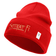 United States Marines Semper Fi Logo Embroidered 12 Inch Solid Knit Cuff Long Beanie Made in USA - Red OSFM
