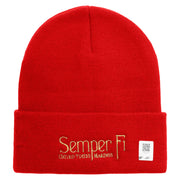 United States Marines Semper Fi Logo Embroidered 12 Inch Solid Knit Cuff Long Beanie Made in USA - Red OSFM