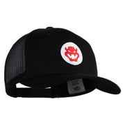 Fire Bowser Iron on Patched Five Panels Pro Style Trucker Mesh Cap - Black OSFM