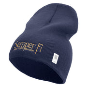 United States Marines Semper Fi Symbol Embroidered 8 Inch Solid Knit Short Beanie Made in USA - Navy OSFM