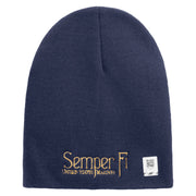 United States Marines Semper Fi Symbol Embroidered 8 Inch Solid Knit Short Beanie Made in USA - Navy OSFM