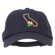 California Poppy with Map Embroidered Unstructured Washed Cap