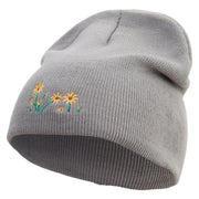 Forest Flowers Embroidered 8 inch Acrylic Short beanie - Grey OSFM