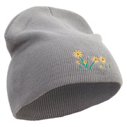 Forest Flowers Embroidered 8 inch Acrylic Short beanie - Grey OSFM